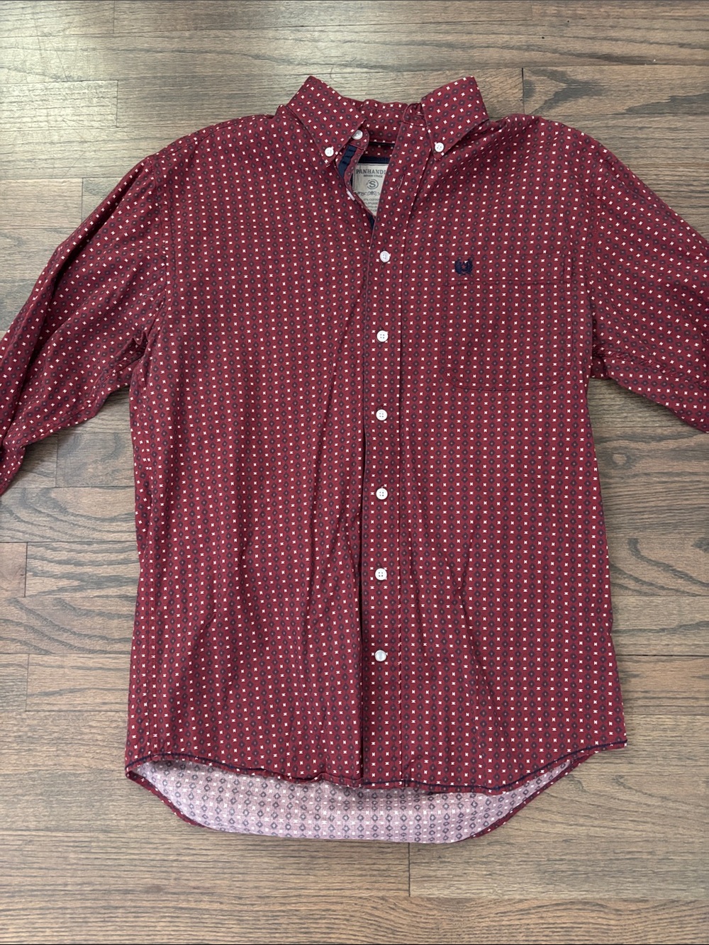 Panhandle Men's Burgundy Patterned Button Down Shirt